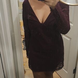 FP Movement by Free People Lace Mini Dress in Dark Purple